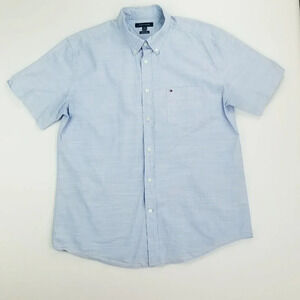 Tommy Hilfiger Classic Fit XL Men's Pocket Logo Blue Check Short Sleeve Shirt